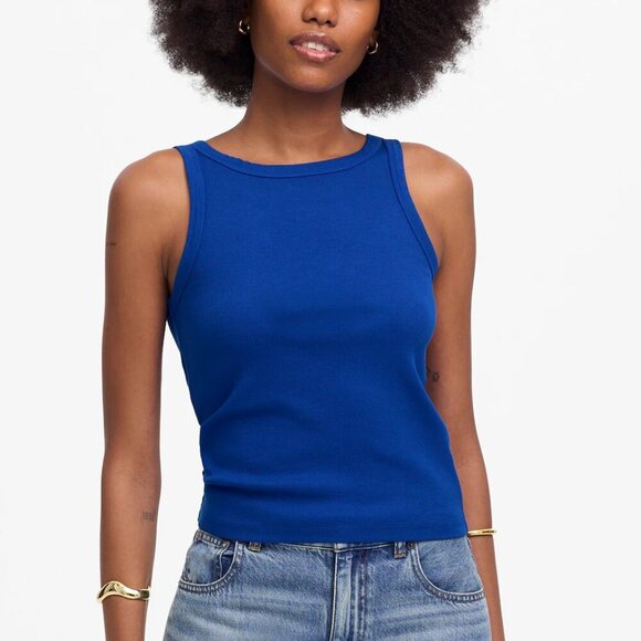 Madewell (Re)generative Cotton Essential High-Neck Tank Blue Size S NWT - Picture 1 of 8